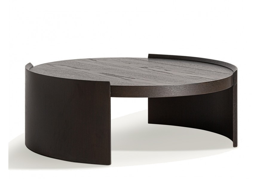 Luxusný art deco tmavohnedý konferenčný stolík Davaro s okrúhlou doskou s dvomi geometrickými nožičkami 35 cm