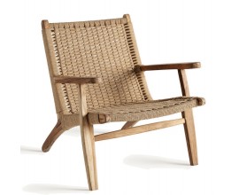 Luxusné etno kreslo Conolly z masívneho teakového dreva v svetlej hnedej farbe s naturálnym výpletom 78 cm