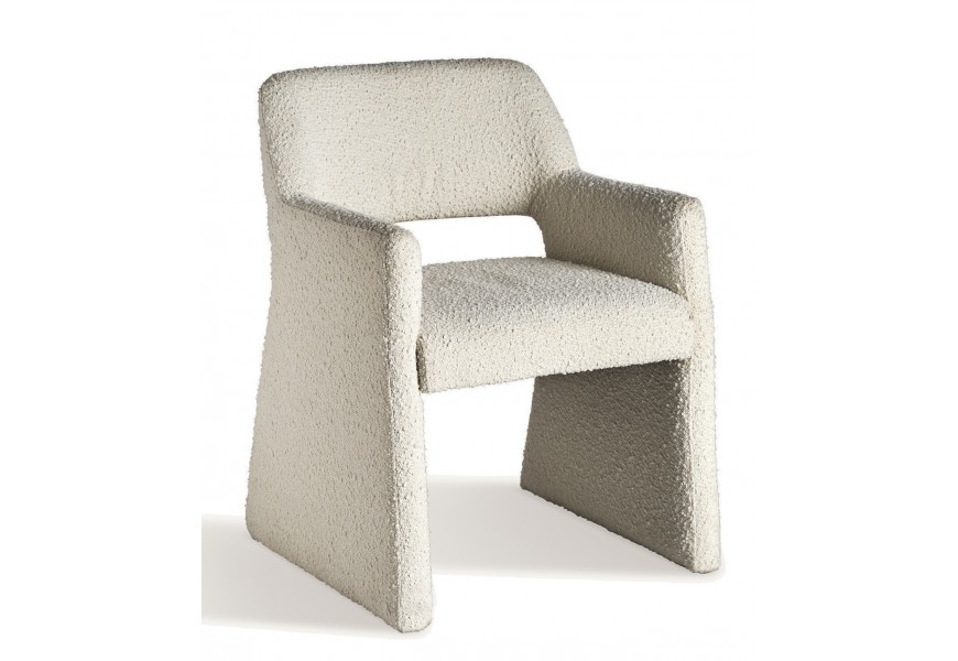 Luxusná bouclé jedálenská stolička Solero s celoplošným poťahom v bielej farbe s opierkami na ruky 79 cm