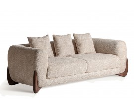 Luxusná moderná béžová trojmiestna sedačka Luvino obdĺžnikového tvaru s nožičkami z masívneho jaseňového dreva 220 cm 