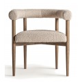 Luxusná moderná béžová jedálenská stolička Elara z hnedého jaseňového dreva zaobleného tvaru s buklé čalúnením 69 cm