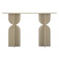 Modern&yacute; ov&aacute;lny kovov&yacute; konzolov&yacute; stol&iacute;k Agafay s dvomi dizajnov&yacute;mi nohami v pieskovej bielej farbe 120 cm