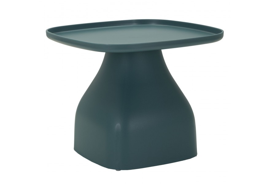 Minimalistický príručný stolík Avanguardio v petrolejovej modrej farbe s keramickým vzhľadom s vrchnou doskou v štvorcovom tvare s oblými rohmi s hladkým povrchom