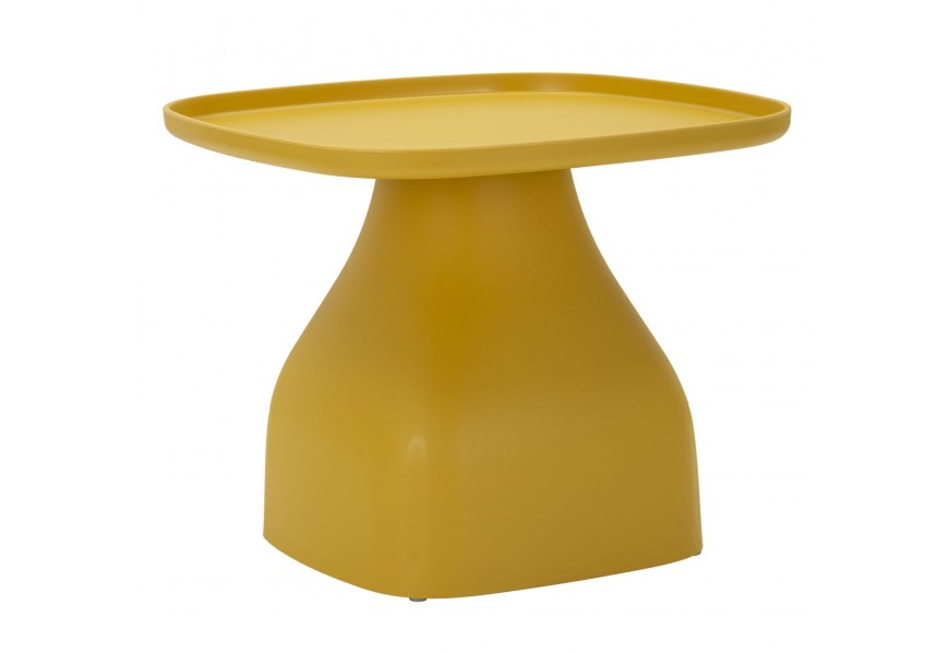 Dizajnový moderný štvorcový stolík Avanguardio s vrchnou doskou s vyvýšeným okrajom a mohutnou nohou v žltej farbe