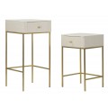 Art deco sada štvorcových mramorových zamatových béžových príručných stolíkov Glamia Tapisé so zásuvkou 90 cm