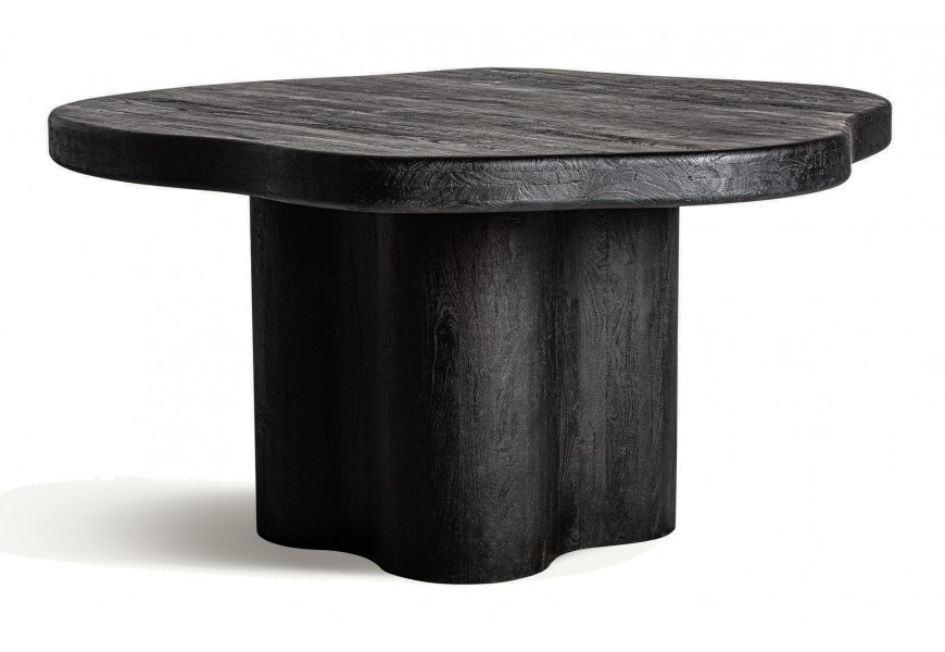 Luxusný art deco jedálenský stôl Jasmine z masívneho akáciového dreva v čiernej farbe v atypickom tvare s mohutnou nohou