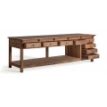 Luxusn&yacute; vidiecky veľk&yacute; obdĺžnikov&yacute; mas&iacute;vny konzolov&yacute; stol&iacute;k Ronas v hnedej farbe s &ocirc;smimi z&aacute;suvkami a policou 274 cm