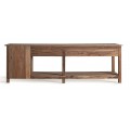 Luxusn&yacute; vidiecky veľk&yacute; obdĺžnikov&yacute; mas&iacute;vny konzolov&yacute; stol&iacute;k Ronas v hnedej farbe s &ocirc;smimi z&aacute;suvkami a policou 274 cm