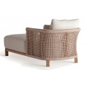 Luxusná etno čalúnená záhradná béžová leňoška Miliana s dreveným hnedým rámom a textilným výpletom s vankúšom 180 cm