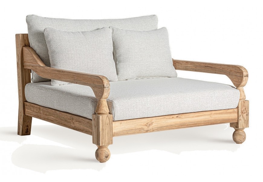 Luxusné koloniálne hnedé záhradné kreslo Borinila s čalúnením a béžovým poťahom s vankúšmi a vyrezávanými nožičkami 138 cm