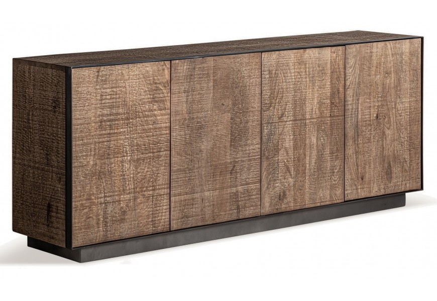 Luxusný moderný masívny štvordverový príborník Salinia s kovovou konštrukciou v hnedej farbe s dvomi poličkami 200 cm
