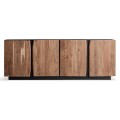 Luxusný industriálny štvordverový masívny hnedý príborník Drantil s čiernym kovovým korpusom 220 cm