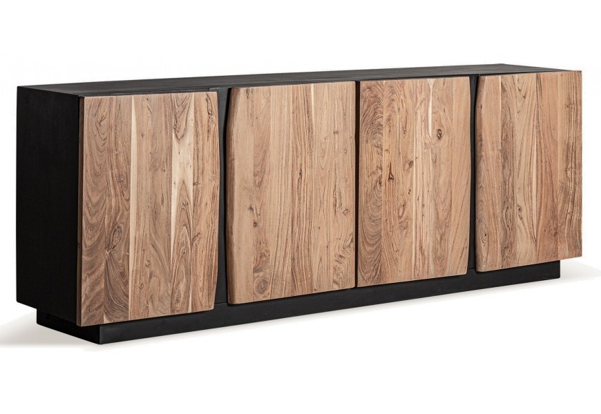 Luxusný industriálny štvordverový masívny hnedý príborník Drantil s čiernym kovovým korpusom 220 cm