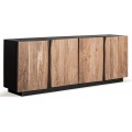 Luxusný industriálny štvordverový masívny hnedý príborník Drantil s čiernym kovovým korpusom 220 cm