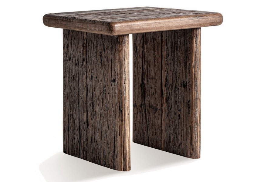 Luxusná vidiecka masívna príručný stolík Juzina v hnedej farbe so sedadlom v štvorcovom tvare 65 cm