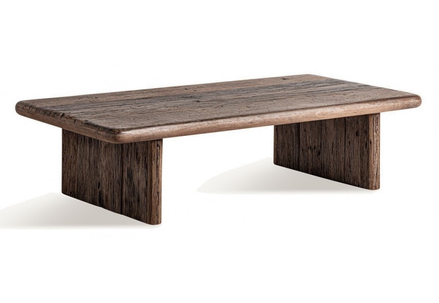 Luxusný vidiecky masívny konferenčný stolík Juzina v hnedej farbe s výraznou drevenou štruktúrou 160 cm