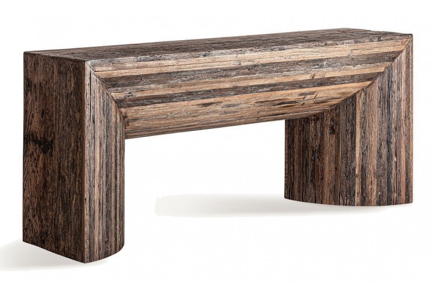 Luxusn&yacute; vidiecky mas&iacute;vny hned&yacute; konzolov&yacute; stol&iacute;k Juzina v obdĺžnikovom tvare v hnedej farbe 200 cm