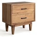 Luxusn&yacute; vidiecky mas&iacute;vny hned&yacute; obdĺžnikov&yacute; nočn&yacute; stol&iacute;k Trevor s dvomi z&aacute;suvkami s v&yacute;raznou &scaron;trukt&uacute;rou letokruhov 61 cm
