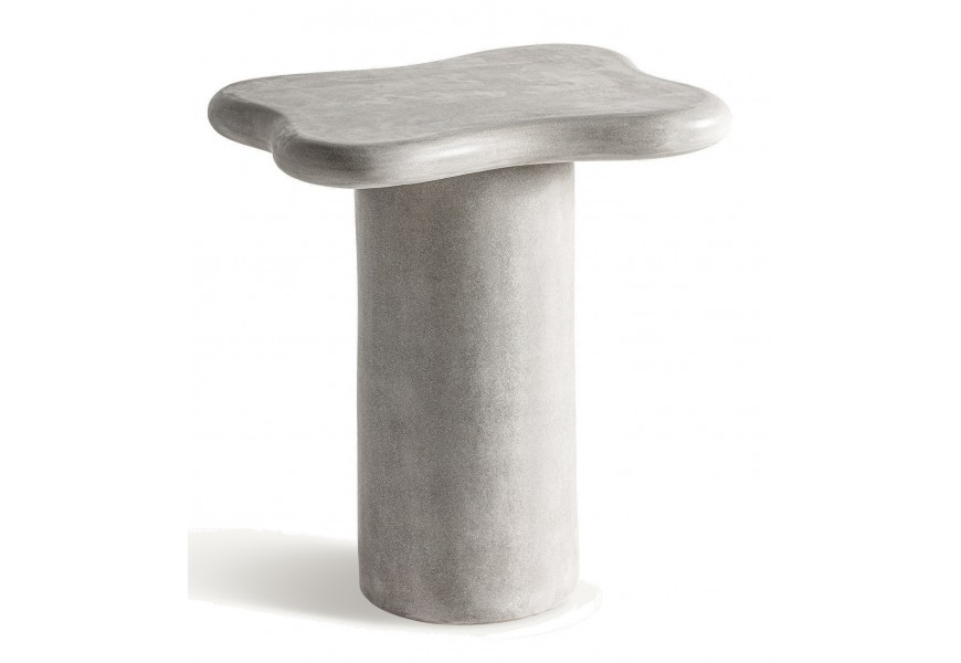 Luxusný art deco príručný stolík Morisa z betónu v sivej farbe s mramorovým efektom s nohou vo valcovom tvare a vrchnou doskou s vlnitým vzhľadom