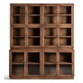Luxusná koloniálna masívna hnedá knižnica Lamenos so sklenenými dvanástimi dvierkami a šiestimi policami 215 cm
