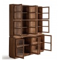 Luxusná koloniálna masívna hnedá knižnica Lamenos so sklenenými dvanástimi dvierkami a šiestimi policami 215 cm