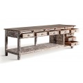 Luxusný koloniálny konzolový stolík Polina s vintage bielou patinou s ôsmimi zásuvkami a kovovými úchytkami s policou 274 cm
