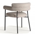 Luxusná moderná čalúnená sivá jedálenská stolička Lora s čiernymi kovovými nožičkami a valcovým operadlom 77 cm