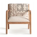 Luxusn&eacute; etno kreslo Azalea s hned&yacute;m dreven&yacute;m r&aacute;mom z mangov&eacute;ho dreva a vzorovan&yacute;m poťahom v b&eacute;žov&yacute;ch odtieňoch 76 cm