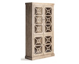 Luxusná koloniálna obdĺžniková masívna hnedá štvordverová vitrína Herand so sklenenou výplňou so štyrmi policami 205 cm