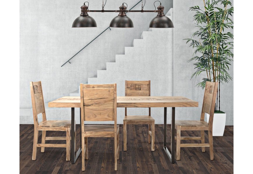 Dizajnová masívna zostava jedálenského nábytku Cubilio z akáciového dreva v naturálnej svetlej hnedej farbe