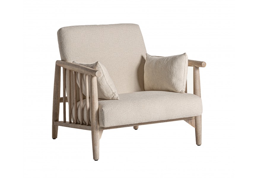 Luxusn&eacute; modern&eacute; čal&uacute;nen&eacute; bavlnen&eacute; kreslo Lisan v b&eacute;žovej farbe z mas&iacute;vneho svetl&eacute;ho hned&eacute;ho brezov&eacute;ho dreva 90 cm 