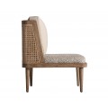 Luxusné etno čalúnené hnedé kreslo Lunia s textilným vzorovaným poťahom v béžovej farbe s masívnym rámom 89 cm