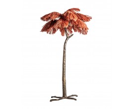 Luxusná glamour atypická stojaca lampa Jugar v tvare palmy s oranžovými perovými listami a kovovou bronzovou nohou 145 cm