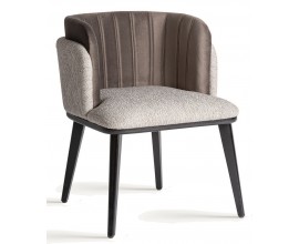 Luxusné moderné art deco čalúnené zamatové kreslo Morisa v oblom tvare sivej a hnedej farbe 79 cm