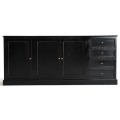 Luxusný vintage obdĺžnikový čierny príborník Zena Noir s tromi dvierkami a štyrmi zásuvkami z masívneho dreva 212 cm
