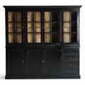 Luxusný vintage obdĺžnikový čierny príborník Zena Noir s tromi dvierkami a štyrmi zásuvkami z masívneho dreva 212 cm