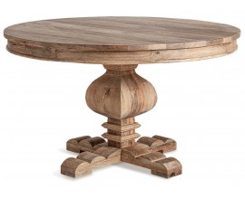 Luxusný vintage hnedý okrúhly masívny jedálenský stôl Redal s vyrezávanou nohou s rustikálnym nádychom 130 cm