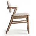 Luxusná moderná masívna hnedá čalúnená jedálenská stolička Salena s ľanovým béžovým texturovaným poťahom 80 cm