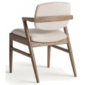 Luxusná moderná masívna hnedá čalúnená jedálenská stolička Salena s ľanovým béžovým texturovaným poťahom 80 cm