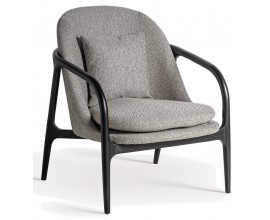 Luxusné moderné čalúnené sivé kreslo Hubert s textúrovaným poťahom a masívnou čiernou konštrukciou 84 cm