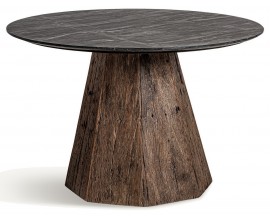 Industriálny okrúhly jedálenský stôl Draven s čiernou mramorovou doskou a kužeľovou podstavou z tmavohnedého dreva 120 cm
