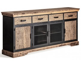 Industriálny príborník Draven z čierneho kovu a masívneho dreva s úložným priestorom a kovovými dvierkami 200 cm