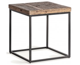 Industriálny štvorcový príručný stolík Draven s čiernou kovovou podstavou a masívnou drevenou doskou 55 cm