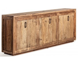 Luxusný koloniálny masívny hnedý obdĺžnikový šesťdvierkový príborník Goz s tromi poličkami a okrúhlymi kovovými úchytkami 224 cm