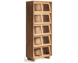 Luxusná koloniálna atypická masívna hnedá obdĺžniková vitrína Goz s vyklápacími sklenenými dvierkami s piatimi policami 211 cm 