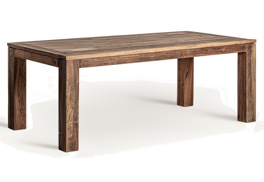 Luxusný koloniálny jedálenský stôl Goz v obdĺžnikovom tvare z masívneho naplaveného dreva v hnedej farbe s výraznou štruktúrou letokruhov