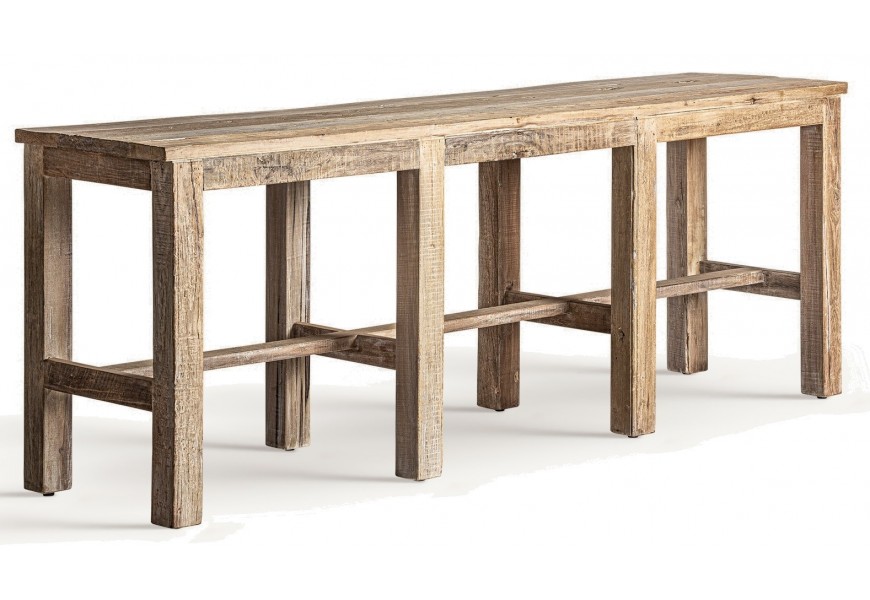 Luxusný koloniálny konzolový stolík Maures v obdĺžnikovom tvare z masívneho hnedého dreva s ôsmimi hranatými nožičkami a výraznou štruktúrou letokruhov