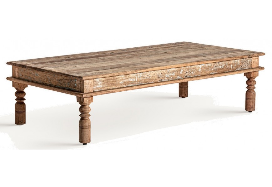 Luxusný veľký koloniálny konferenčný stolík Alvito obdĺžnikového tvaru z masívneho hnedého dreva s patinou s vyrezávanými nožičkami