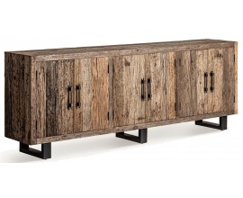 Luxusný koloniálny obdĺžnikový príborník Tavi z tmavo hnedého masívneho dreva so 6 dvierkami a 3 kovovými nožičkami 253 cm