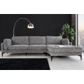 Luxusná moderná štvormiestna rohová sedačka Molara so sivým poťahom s tromi vankúšmi s čiernymi kovovými nožičkami 292 cm